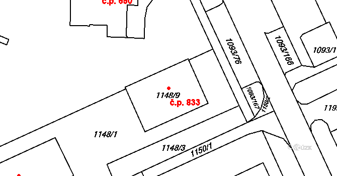 Chropyně 833 na parcele st. 1148/9 v KÚ Chropyně, Katastrální mapa