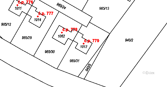 Sezemice 779 na parcele st. 1012 v KÚ Sezemice nad Loučnou, Katastrální mapa