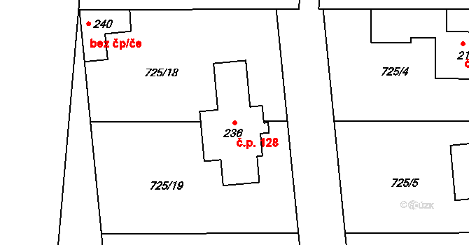 Javorník 128 na parcele st. 236 v KÚ Javorník u Svitav, Katastrální mapa