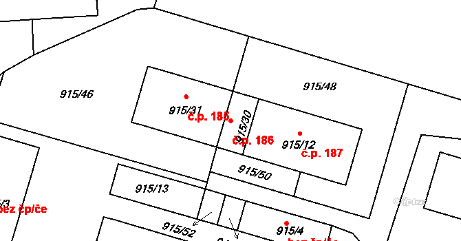 Ciboušov 186, Klášterec nad Ohří na parcele st. 915/30 v KÚ Vernéřov, Katastrální mapa