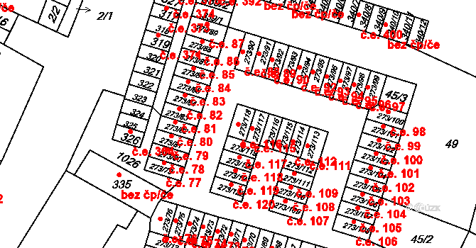 Obrnice 116 na parcele st. 273/118 v KÚ Obrnice, Katastrální mapa