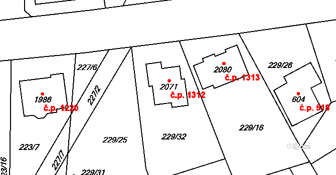 Starý Plzenec 1312 na parcele st. 2071 v KÚ Starý Plzenec, Katastrální mapa