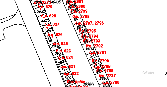 Hodonín 2792 na parcele st. 8813 v KÚ Hodonín, Katastrální mapa