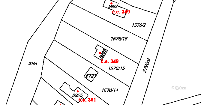 Chrudim III 348, Chrudim na parcele st. 5993 v KÚ Chrudim, Katastrální mapa