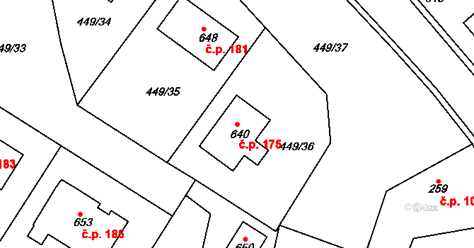 Čachovice 175 na parcele st. 640 v KÚ Čachovice, Katastrální mapa