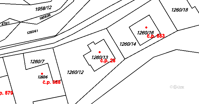 Petřkovice 28, Ostrava na parcele st. 1260/13 v KÚ Petřkovice u Ostravy, Katastrální mapa