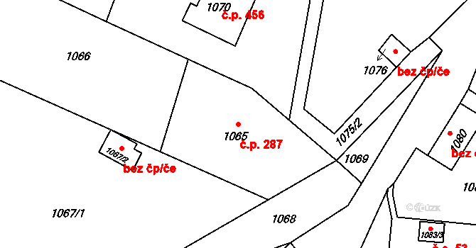 Slušovice 287 na parcele st. 1065 v KÚ Slušovice, Katastrální mapa