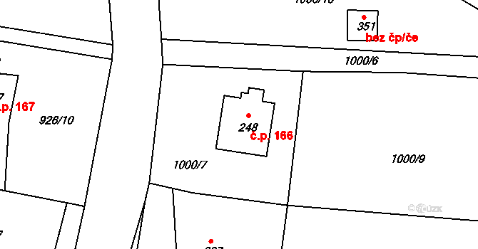 Radkov 166 na parcele st. 248 v KÚ Radkov u Vítkova, Katastrální mapa