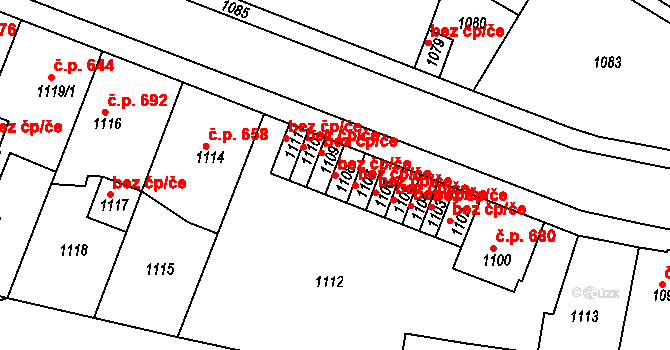 Kladno 43792715 na parcele st. 1108 v KÚ Motyčín, Katastrální mapa