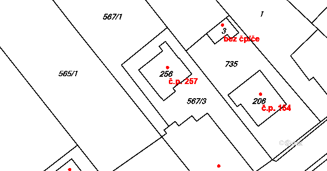 Vávrovice 257, Opava na parcele st. 256 v KÚ Vávrovice, Katastrální mapa