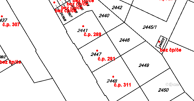 Předměstí 291, Opava na parcele st. 2447 v KÚ Opava-Předměstí, Katastrální mapa