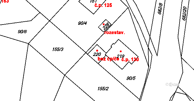 Valašské Meziříčí 45649715 na parcele st. 220 v KÚ Juřinka, Katastrální mapa