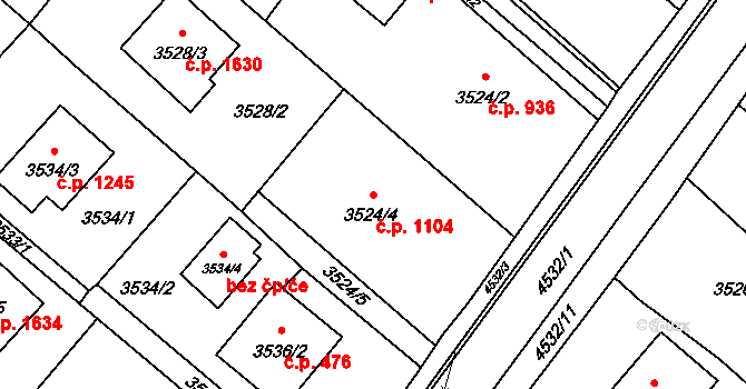 Hlučín 1104 na parcele st. 3524/4 v KÚ Hlučín, Katastrální mapa