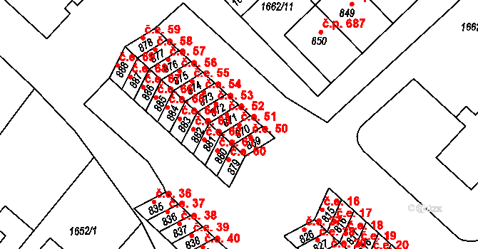 Boršice 51 na parcele st. 870 v KÚ Boršice u Buchlovic, Katastrální mapa