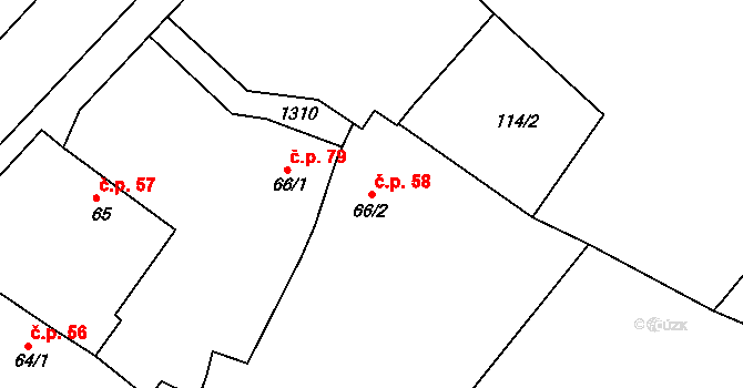 Čankovice 58 na parcele st. 66/2 v KÚ Čankovice, Katastrální mapa