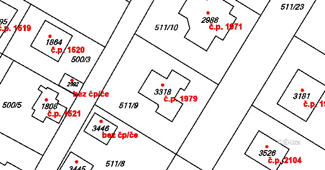 Lysá nad Labem 1979 na parcele st. 3318 v KÚ Lysá nad Labem, Katastrální mapa