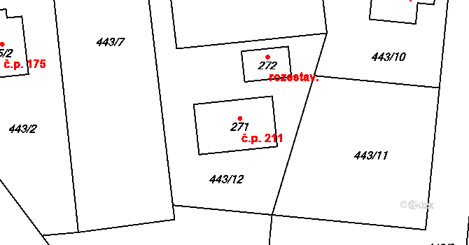 Olešná 211 na parcele st. 271 v KÚ Olešná u Rakovníka, Katastrální mapa