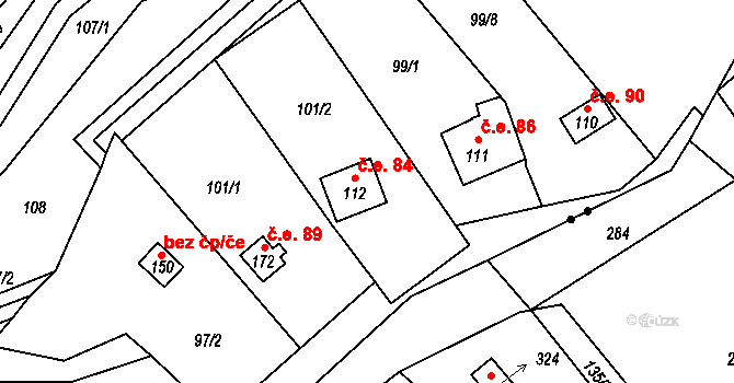 Třeboutice 84, Křešice na parcele st. 112 v KÚ Třeboutice, Katastrální mapa