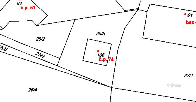 Beroun-Jarov 74, Beroun na parcele st. 106 v KÚ Jarov u Berouna, Katastrální mapa