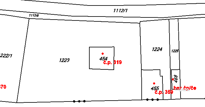 Byšice 319 na parcele st. 454 v KÚ Byšice, Katastrální mapa