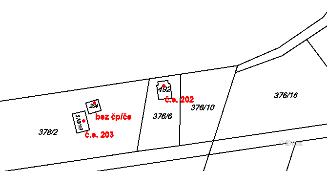 Kytín 202 na parcele st. 492 v KÚ Kytín, Katastrální mapa