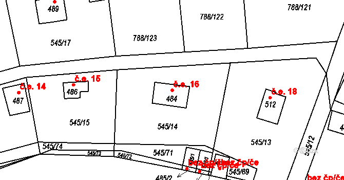 Nučice 16 na parcele st. 484 v KÚ Nučice u Rudné, Katastrální mapa
