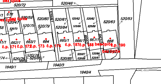 Chodov 188 na parcele st. 666/1 v KÚ Chodov u Domažlic, Katastrální mapa