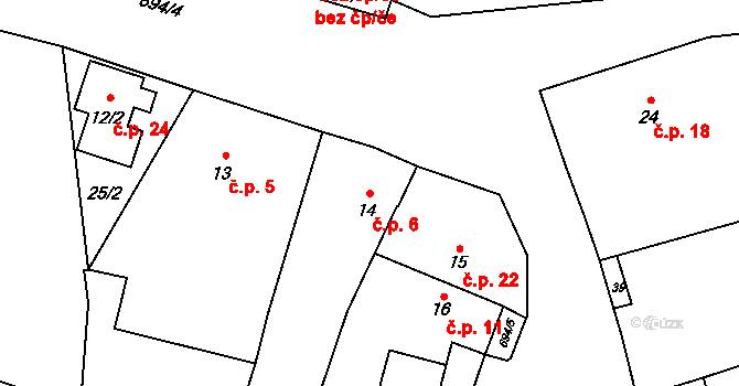 Třebíšov 6, Předslav na parcele st. 14 v KÚ Třebíšov, Katastrální mapa