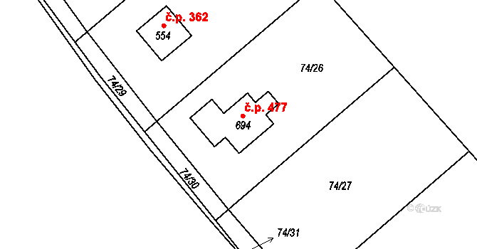 Horní Datyně 477, Vratimov na parcele st. 694 v KÚ Horní Datyně, Katastrální mapa