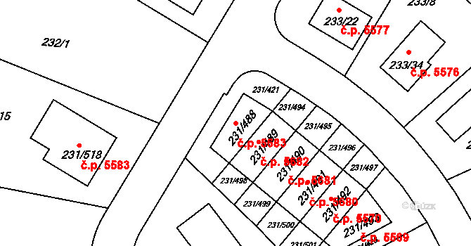 Helenín 5683, Jihlava na parcele st. 231/488 v KÚ Helenín, Katastrální mapa