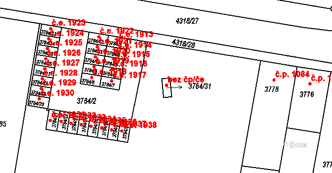 Teplice 78727715 na parcele st. 3784/31 v KÚ Teplice, Katastrální mapa