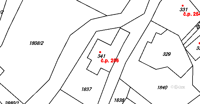Markvartice 256 na parcele st. 341 v KÚ Markvartice u Děčína, Katastrální mapa