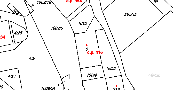 Zdíkov 116 na parcele st. 6 v KÚ Zdíkov, Katastrální mapa
