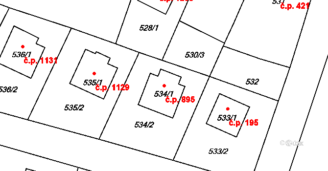 Mohelnice 895 na parcele st. 534/1 v KÚ Mohelnice, Katastrální mapa