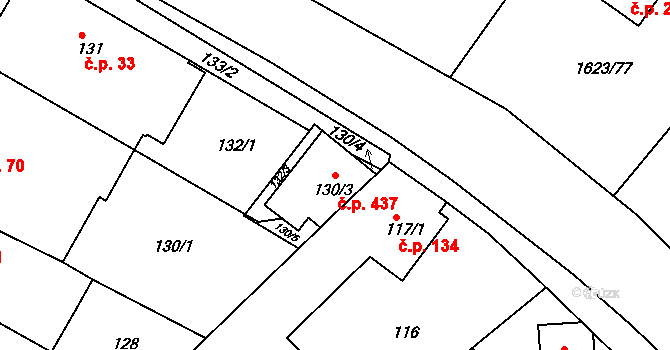Popůvky 437 na parcele st. 130/3 v KÚ Popůvky u Brna, Katastrální mapa