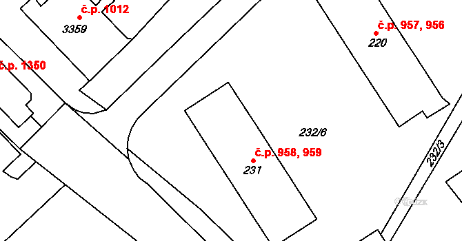 Kopřivnice 958,959 na parcele st. 231 v KÚ Kopřivnice, Katastrální mapa