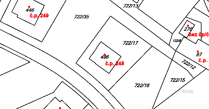 Škrdlovice 248 na parcele st. 496 v KÚ Škrdlovice, Katastrální mapa