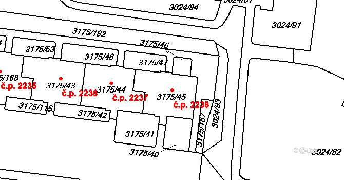 Louny 2238 na parcele st. 3175/45 v KÚ Louny, Katastrální mapa