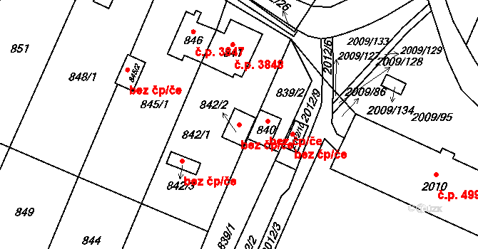 Chomutov 91982715 na parcele st. 842/2 v KÚ Chomutov I, Katastrální mapa
