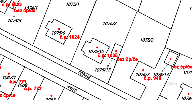 Chotěboř 1025 na parcele st. 1075/10 v KÚ Chotěboř, Katastrální mapa