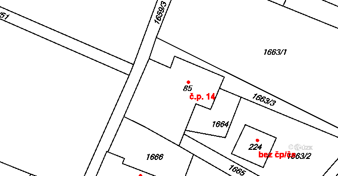 Chlístov 14, Okrouhlice na parcele st. 85 v KÚ Chlístov u Okrouhlice, Katastrální mapa
