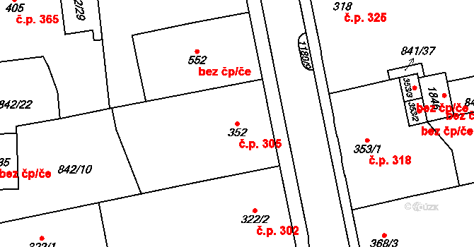 Červený Kostelec 305 na parcele st. 352 v KÚ Červený Kostelec, Katastrální mapa