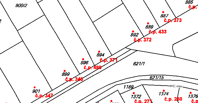 Hrušky 371 na parcele st. 894 v KÚ Hrušky, Katastrální mapa