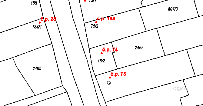 Křepice 74 na parcele st. 76/2 v KÚ Křepice u Hustopečí, Katastrální mapa