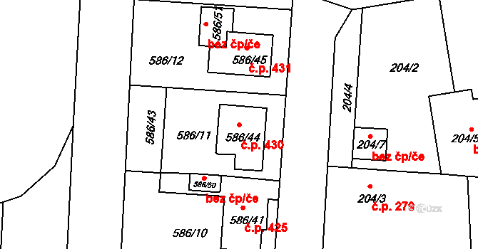 Všetuly 430, Holešov na parcele st. 586/44 v KÚ Všetuly, Katastrální mapa