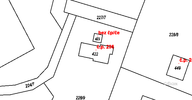Karpentná 236, Třinec na parcele st. 422 v KÚ Karpentná, Katastrální mapa