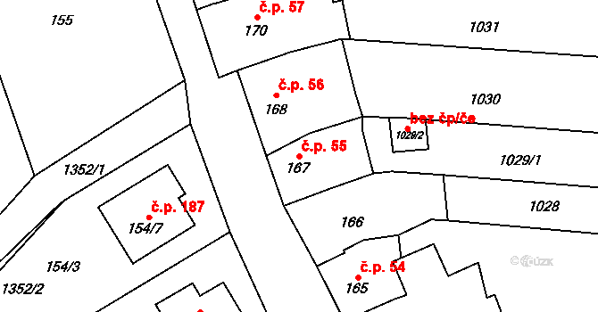 Dětkovice 55 na parcele st. 167 v KÚ Dětkovice u Prostějova, Katastrální mapa