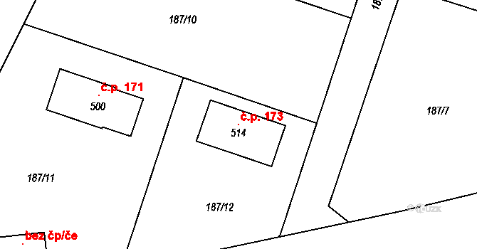 Vanovice 173, Všejany na parcele st. 514 v KÚ Všejany, Katastrální mapa