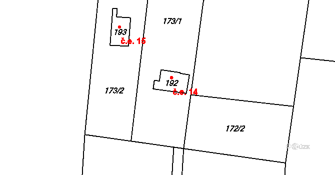 Šubířov 14 na parcele st. 192 v KÚ Šubířov, Katastrální mapa