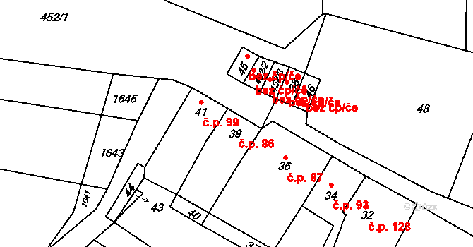 Seloutky 86 na parcele st. 39 v KÚ Seloutky, Katastrální mapa